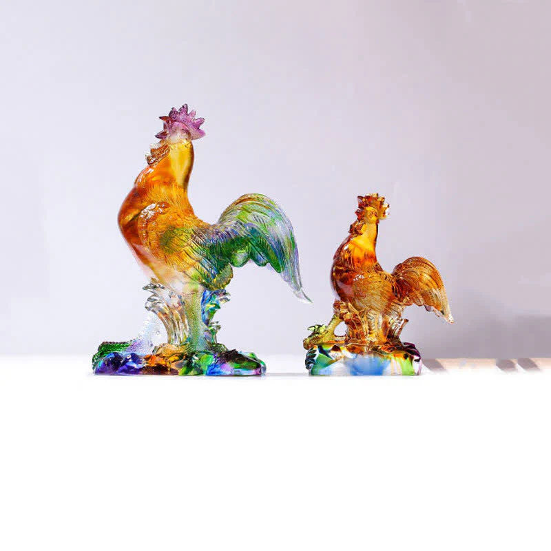 Buddha Stones Handmade Liuli Crystal Rooster Art Piece Home Decoration