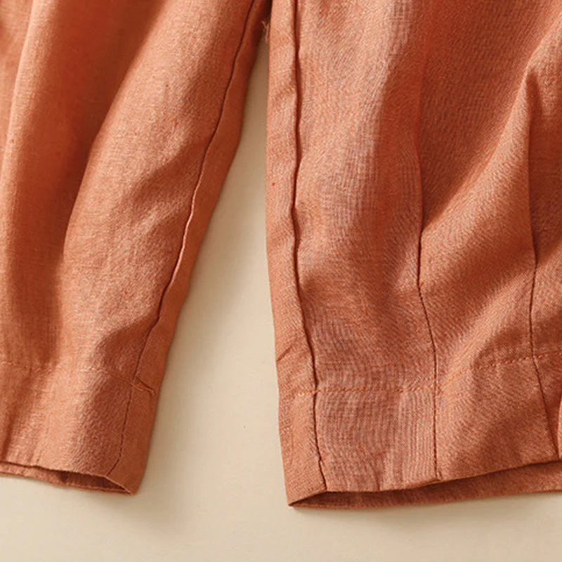 Buddha Stones Plain Lace Women's Harem Cotton Linen Pants With Pockets