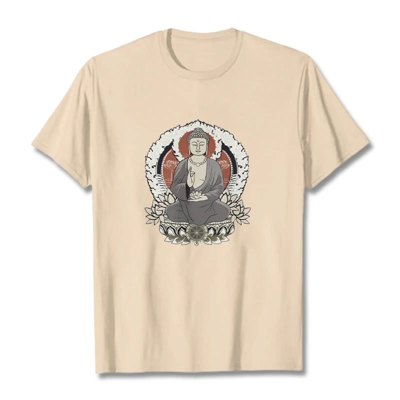 Buddha Stones Meditating Buddha Sitting With Lotus Pattern Tee T-shirt