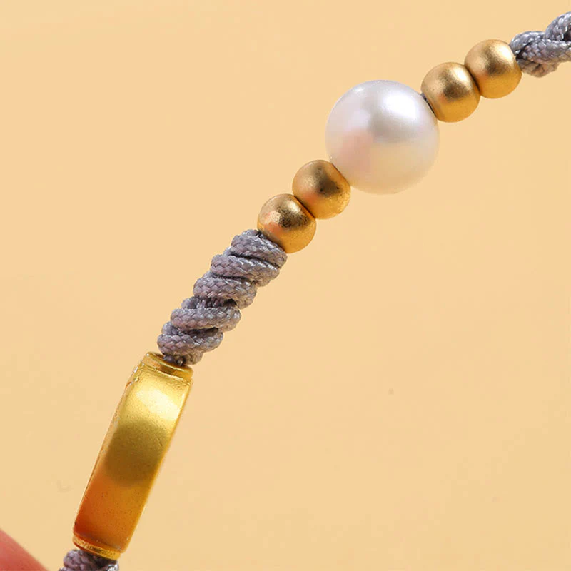 Buddha Stones Copper Coin Fortune Tree Pearl Luck Blue Rope Braided Bracelet