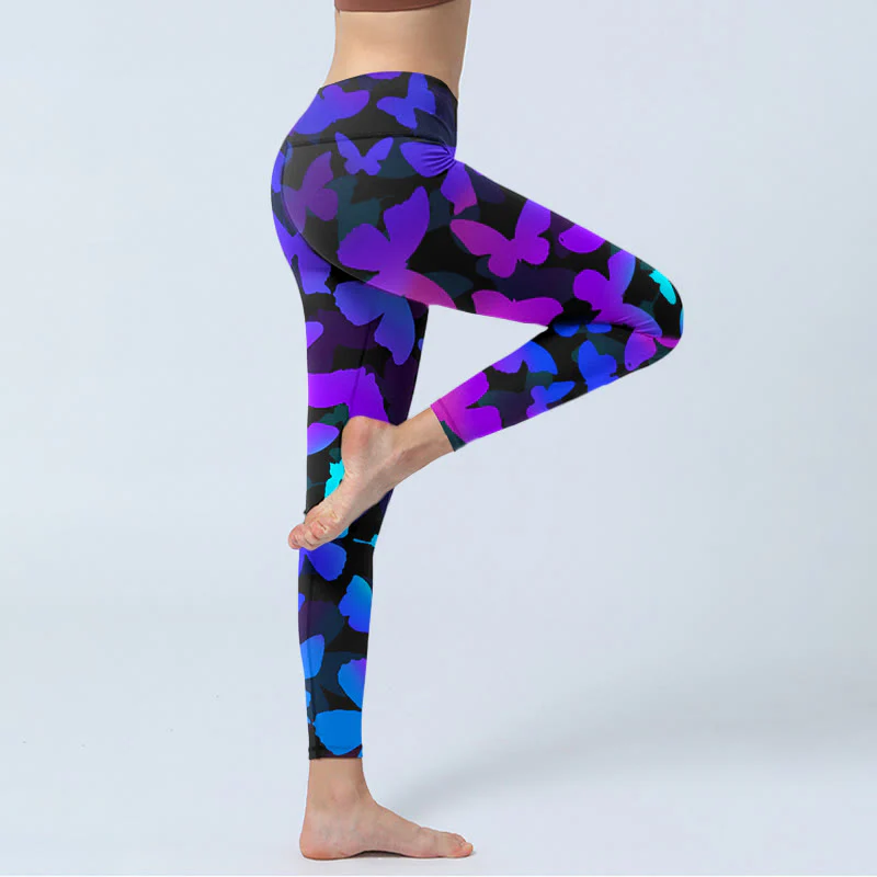 Buddha Stones Gradient Butterfly Print Exercise Leggings Women's Yoga Pants