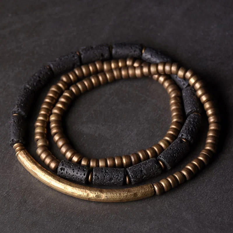 Buddha Stones Vintage Lava Rock Copper Beads Multi-layered Wrap Bracelet