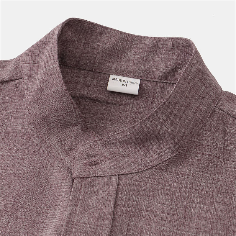 Buddha Stones Summer Men's Button Plain Short Sleeve Cotton Shirt With Pocket