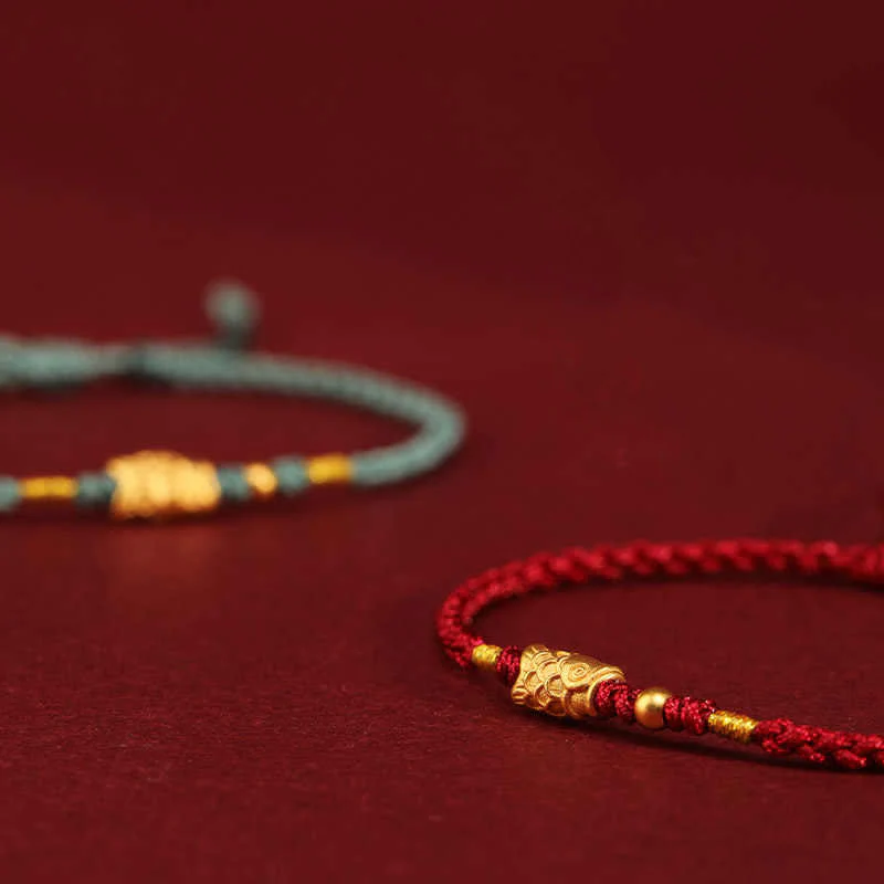 Buddha Stones 999 Gold Luck Protection Koi Fish Handmade Braided String Bracelet