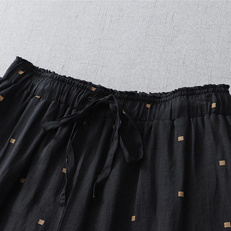 Buddha Stones Summer Casual Polka Dot Pattern Design Cotton Linen Women's Wide Leg Pants With Pockets