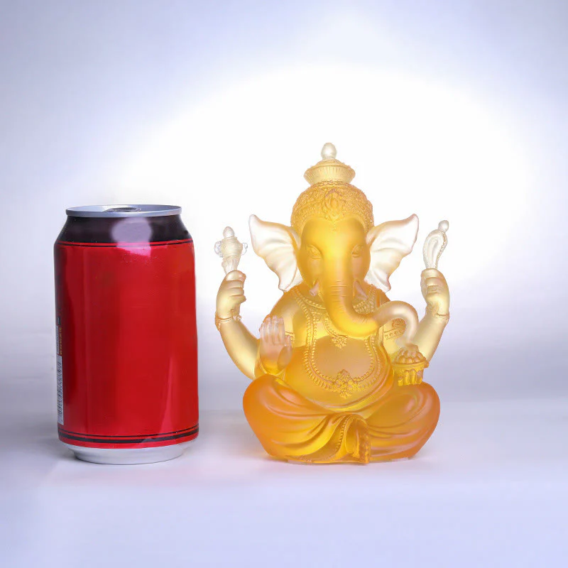 Buddha Stones Handmade Ganesh Ganpati Elephant Figurine Liuli Crystal Art Piece Protection Statue Home Decoration