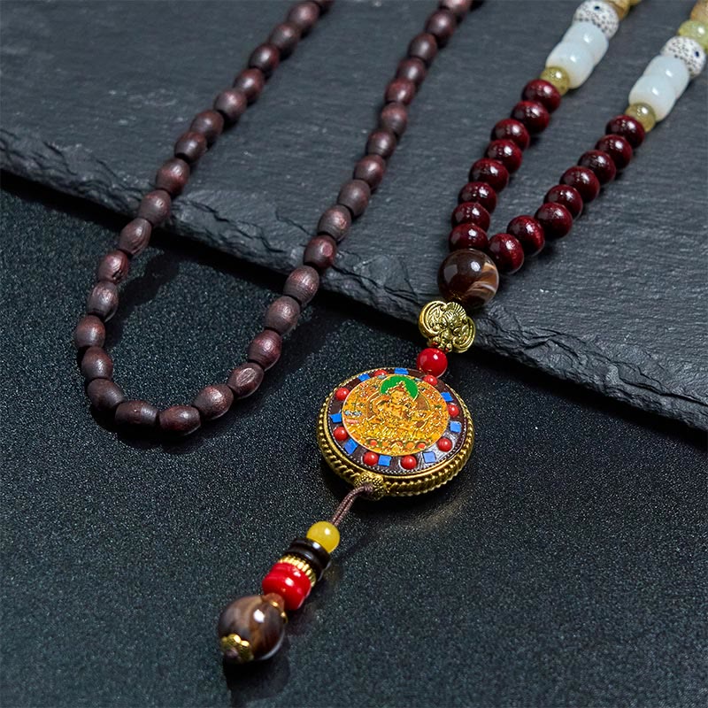 Buddha Stones Tibetan Handmade Wood Beads Om Mani Padme Hum Samantabhadra Bodhisattva Purity Necklace Pendant