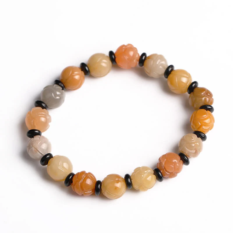 Buddha Stones Golden Silk Jade Lotus Wealth Luck Bracelet