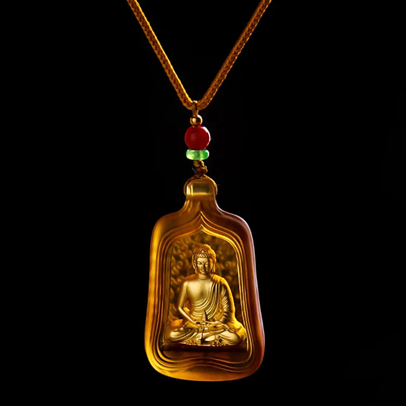 Buddha Stones Tibetan Medicine Buddha Liuli Crystal Compassion Serenity Necklace Pendant