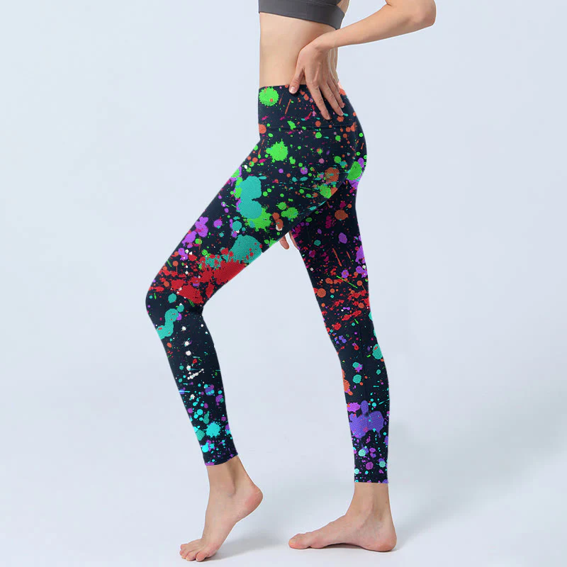 Buddha Stones Black Splash Ink Print Exercise Leggings Women's Yoga Pants
