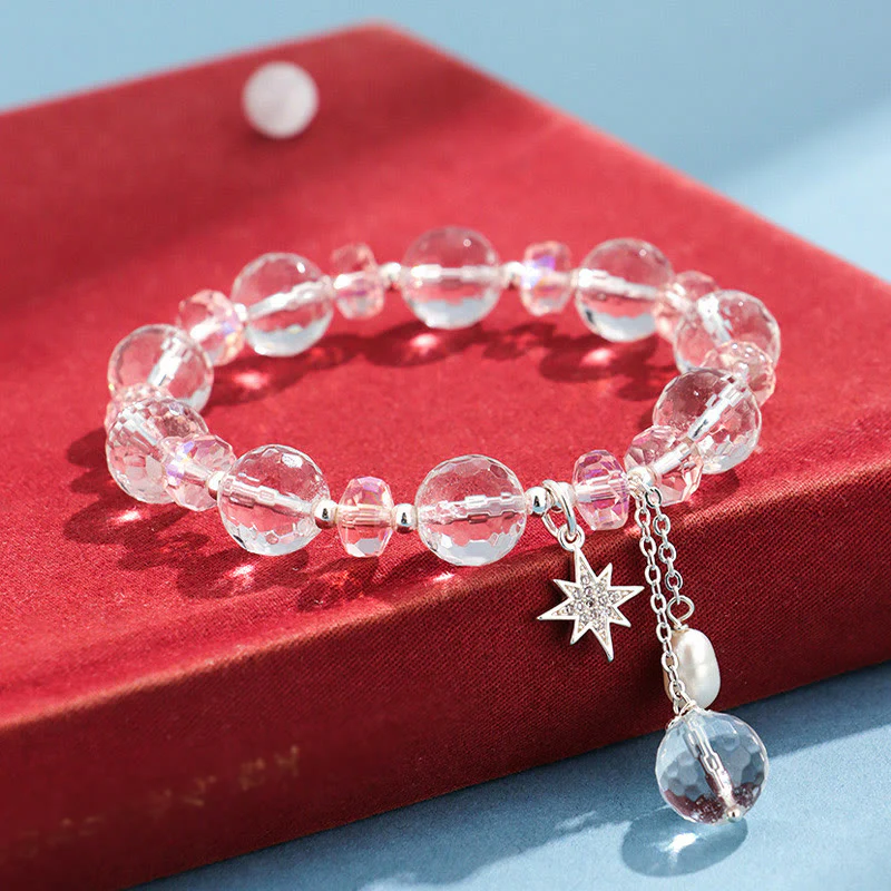 Buddha Stones White Crystal Pink Crystal Protection Star Charm Bracelet