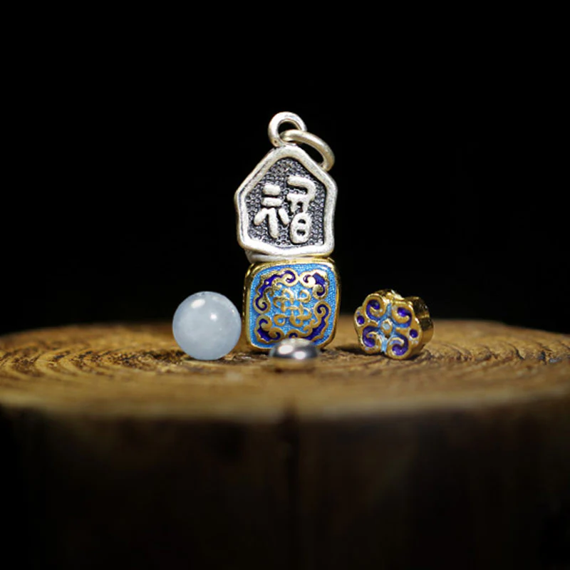 Buddha Stones 925 Sterling Silver Indian Small Leaf Red Sandalwood Aquamarine Full of Gold Star Chinese Knotting Blessing Bracelet