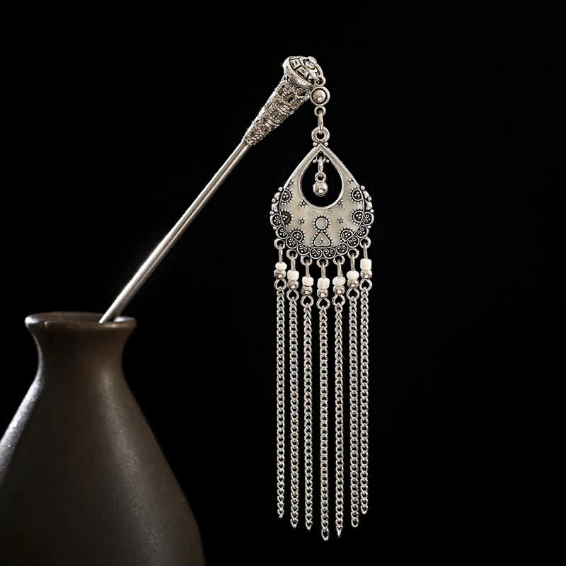 Buddha Stones Water Drop Lily of the Valley Flowers Tassels Confidence Hairpin