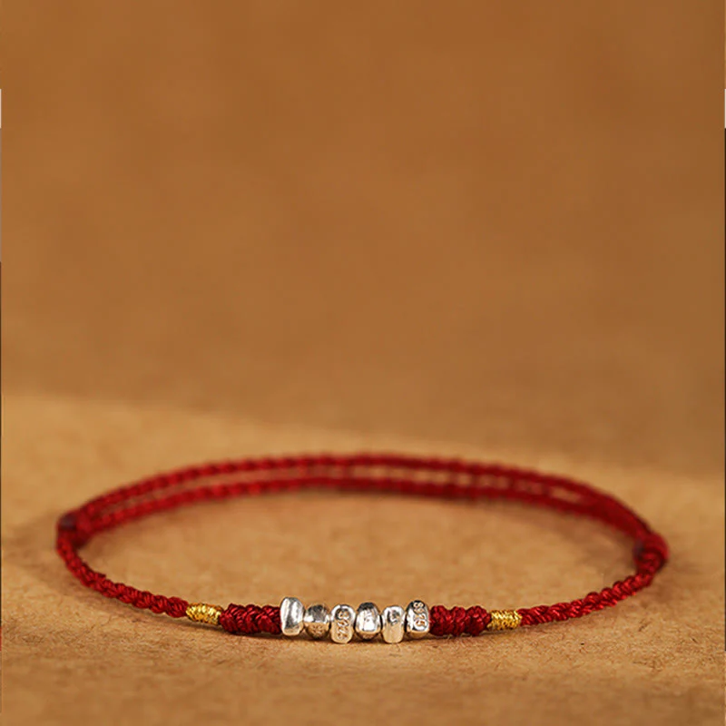 Buddha Stones 925 Sterling Silver String Protection Luck Ultra-Thin Braided Bracelet Anklet