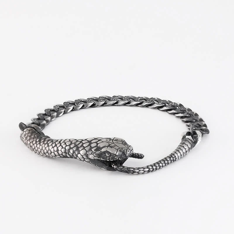 Buddha Stones Sterling Silver Snake Shape Texture Year Of The Snake Blessing Bracelet