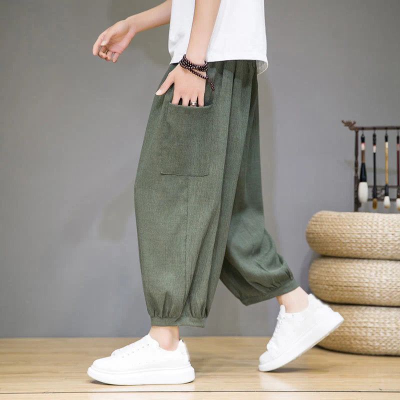 Buddha Stones Casual 7-8 Length Cropped Men's Harem Pants With Side Pockets
