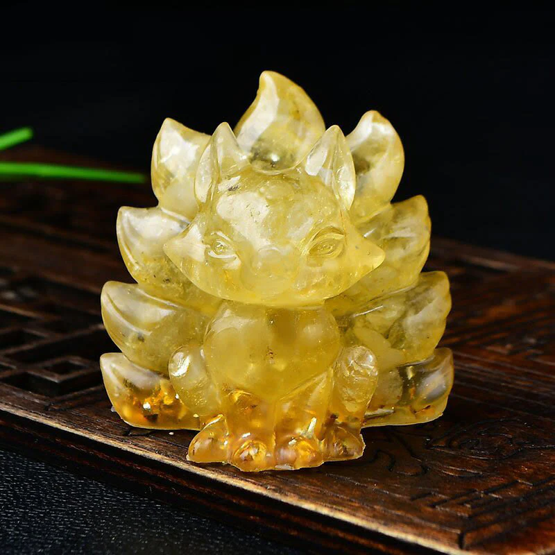 Buddha Stones Natural Various Crystal Strawberry Quartz Amethyst Nine Tailed Fox Protection Home Decoration