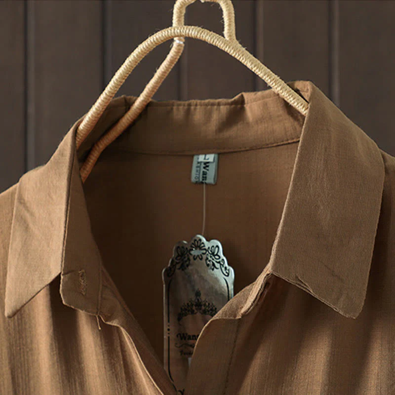 Buddha Stones Plain Buttons Women's Cotton Coat With Pockets