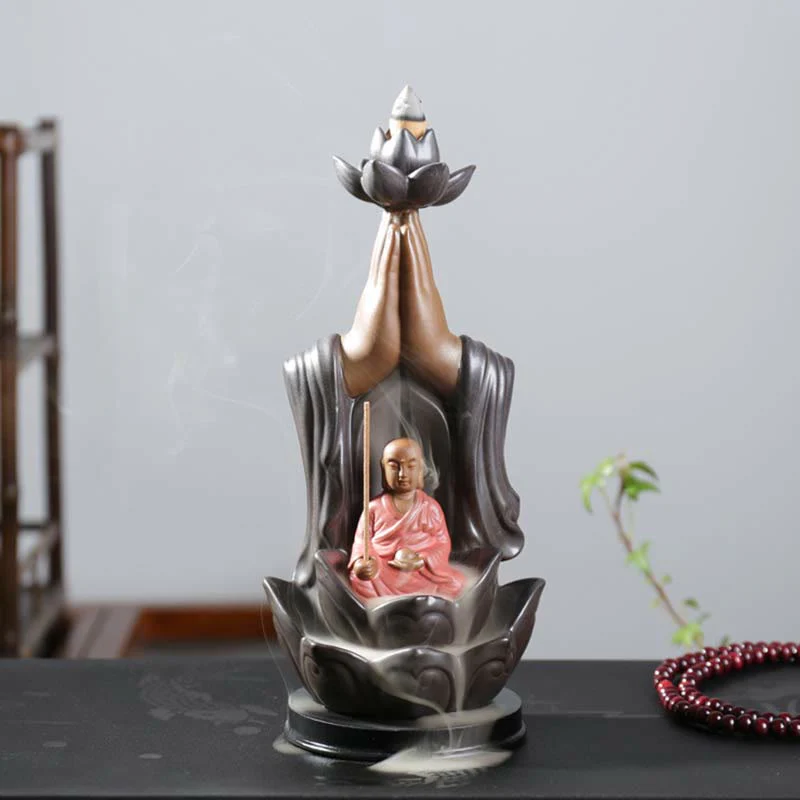 Buddha Stones Buddha Avalokitesvara Chenrezig Ksitigarbha Ceramic Lotus Blessing Backflow Incense Burner