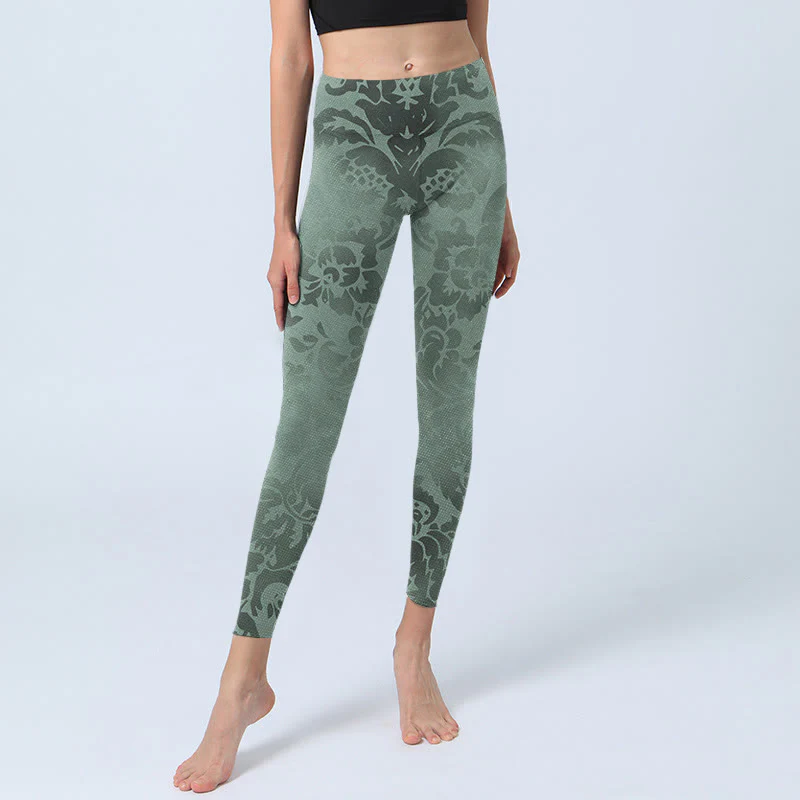 Buddha Stones Casual Flower Leaves Print Gym Fitness Leggings Women's Yoga Pants