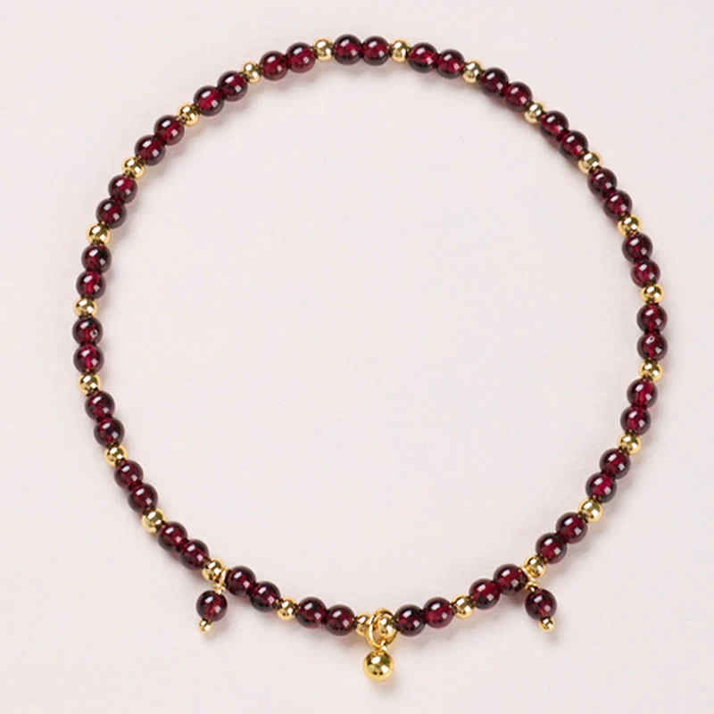 Buddha Stones Natural 4mm Garnet Copper Gold Plated Calm Anklet