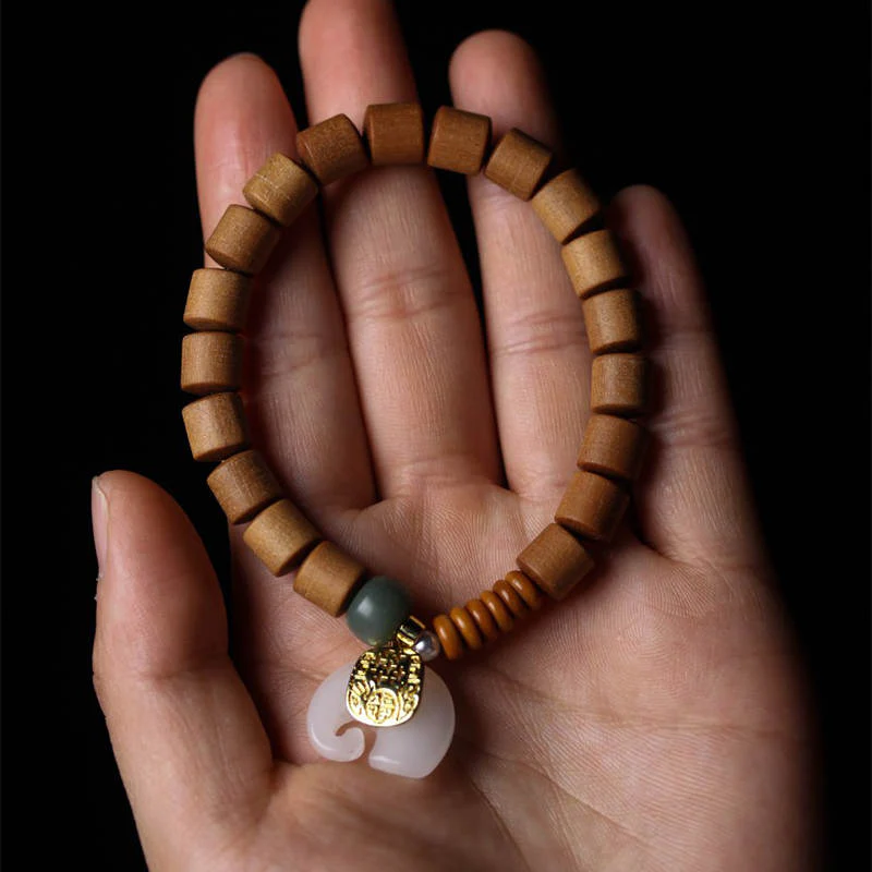 Buddha Stones Sandalwood Jade Elephant Protection Bracelet