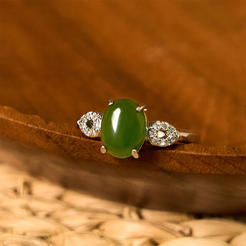 Buddha Stones Natural Jade Adjustable Buckle Prosperity Ring