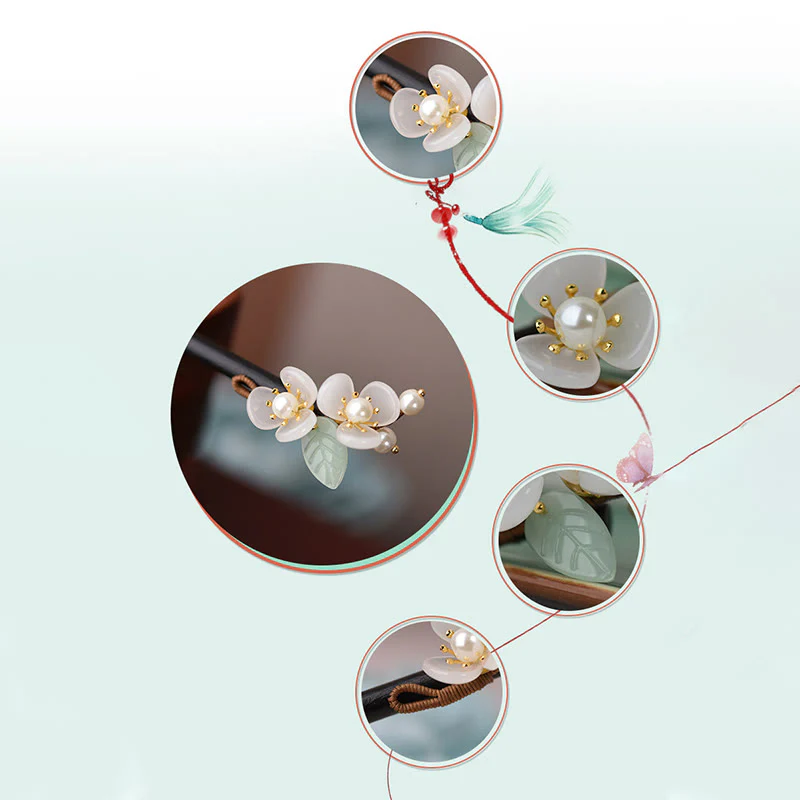 Buddha Stones Grain Wood Liuli Magnolia Flowers Pearl Protection Hairpin