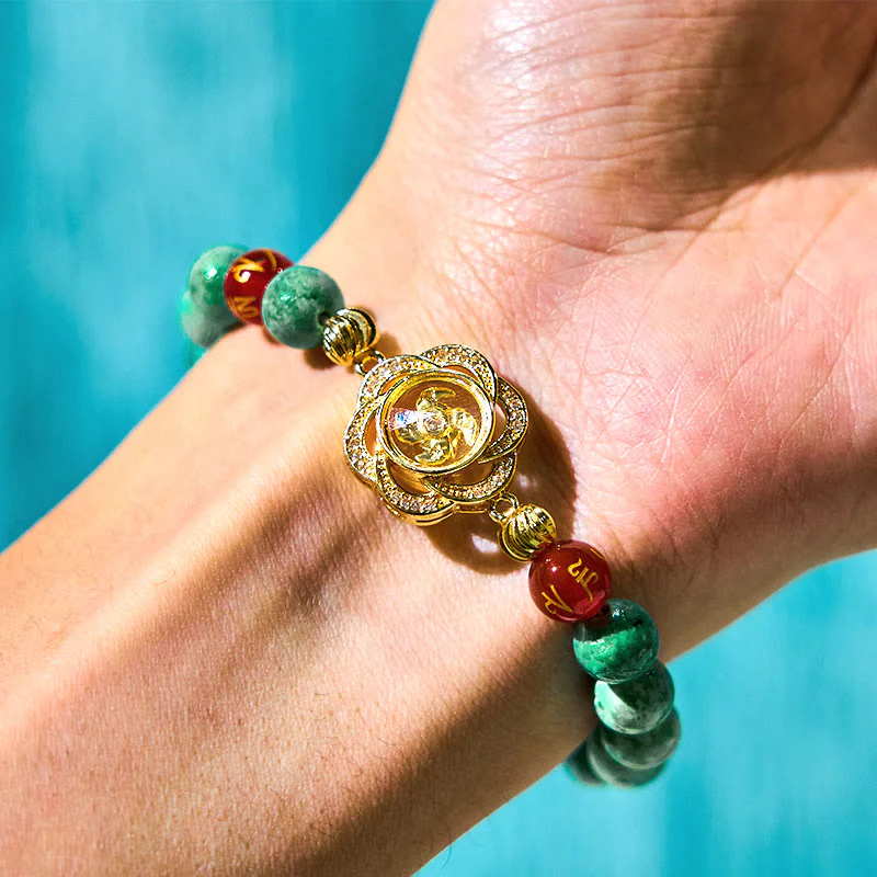 Buddha Stones Natural Jade Om Mani Padme Hum Cyclone Charm Prosperity Bracelet