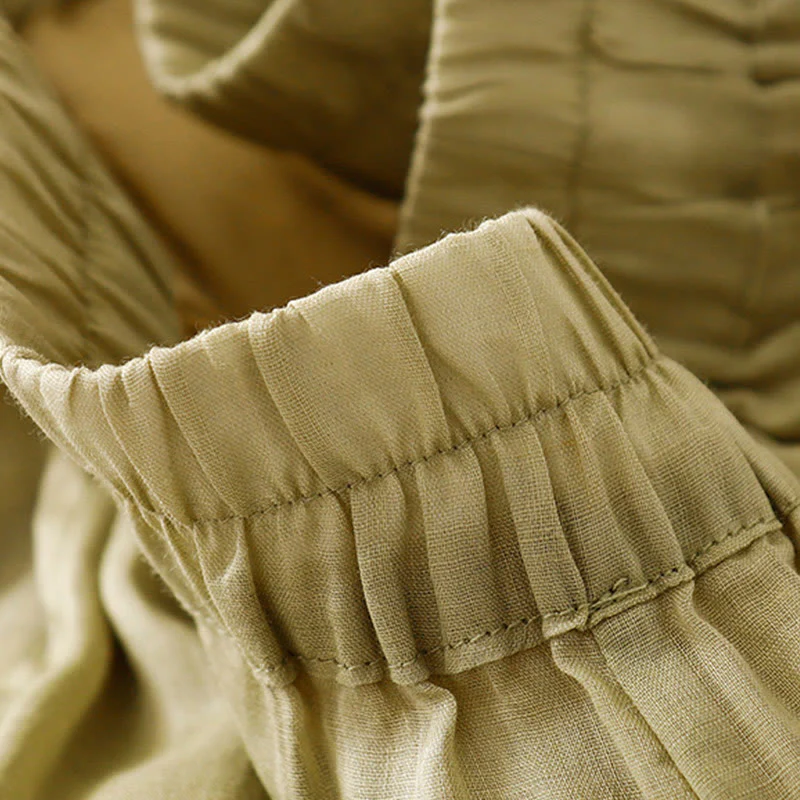 Buddha Stones Summer Embroidery Double Layer Cotton Linen Women's Wide Leg Pants With Pockets