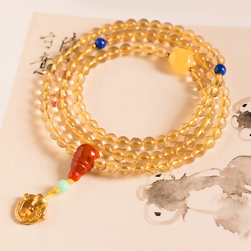 925 Sterling Silver 108 Mala Beads Natural Citrine Red Agate Amber Pleasure Charm Bracelet