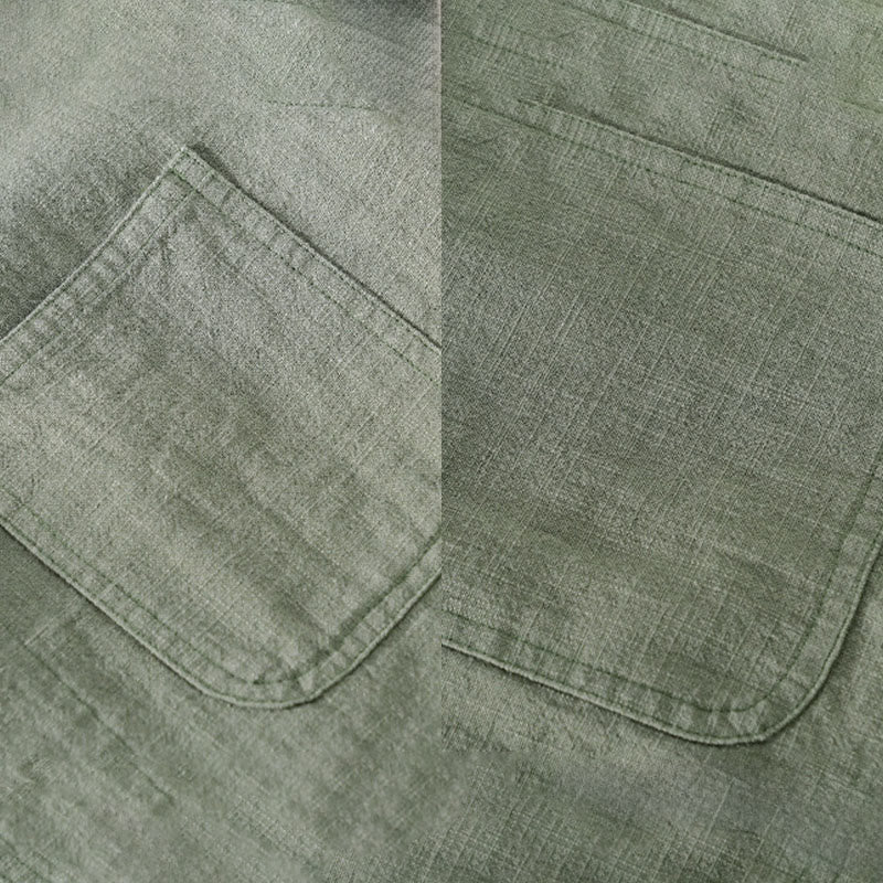 Buddha Stones Commute Men's Plain Buttons Design Cotton Linen Long Sleeve Shirt With Pockets