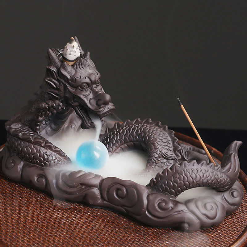 Buddha Stones Dragon Playing Ball Flower Protection Incense Burner Decoration
