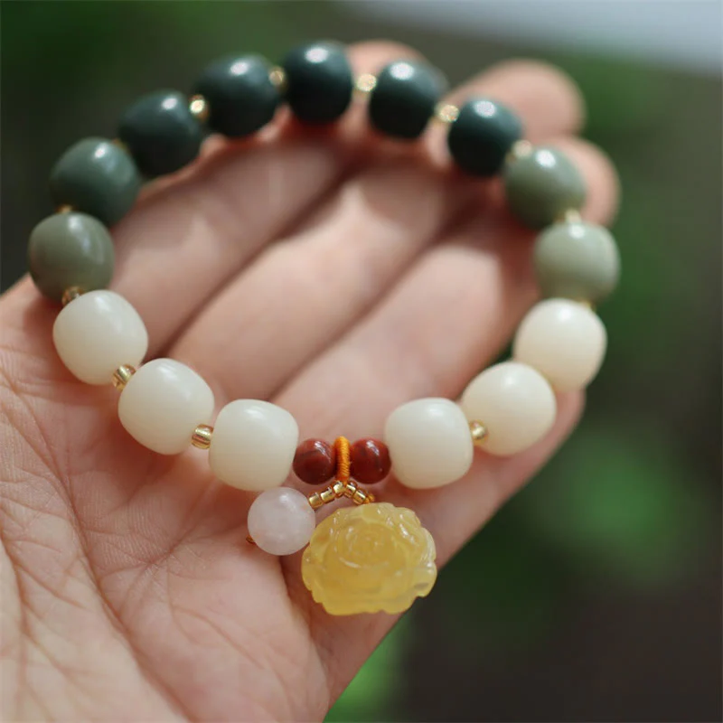 Buddha Stones Gradient Bodhi Seed Amber Lotus Peace Bracelet