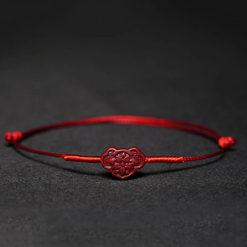 Buddha Stones Handmade Plum Blossom Four Leaf Clover PiXiu Lotus Koi Fish Cinnabar Blessing Braid Bracelet