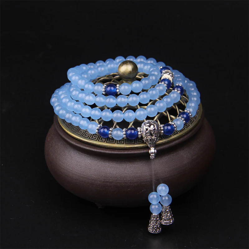 Buddha Stones 108 Beads Blue Crystal Healing Bracelet Mala