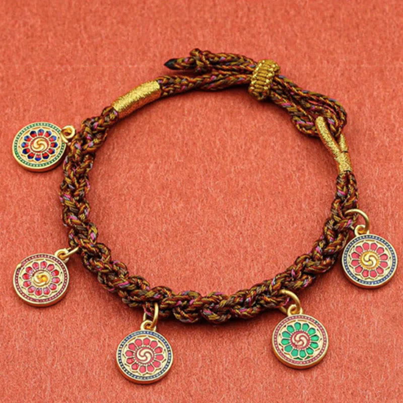 Buddha Stones Tibetan Five God Of Wealth Thangka Luck Braid String Bracelet