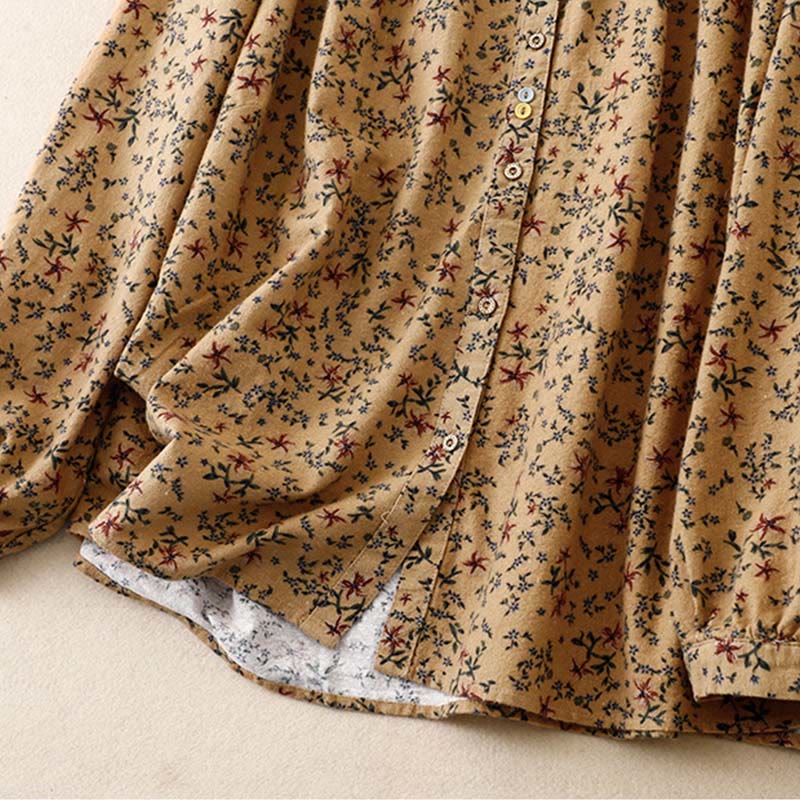 Buddha Stones Casual Florals Crew Neck Cotton Linen Women's Shirt