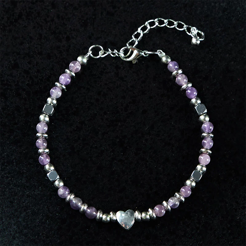 Buddha Stones Natural Stone Amazonite Amethyst Lazurite Rose Quartz Heart Positive Balance Bracelet