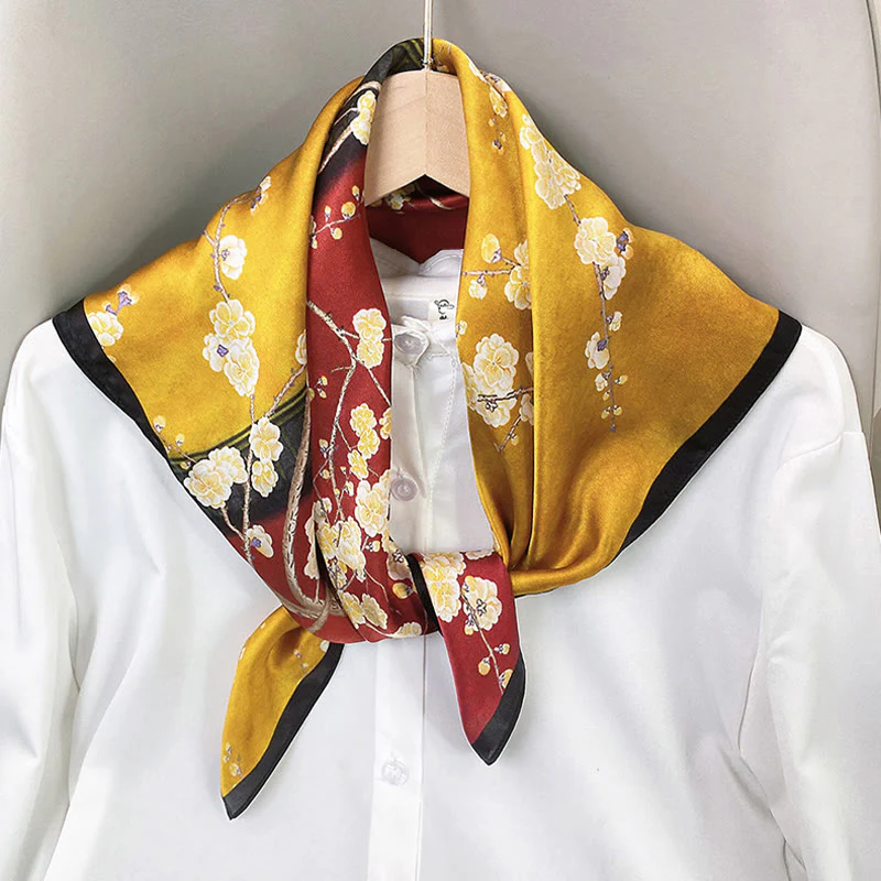 Buddha Stones Pastoral Scene Hot Air Balloon Spring Blossom 100% Mulberry Silk Neck Hair Scarf