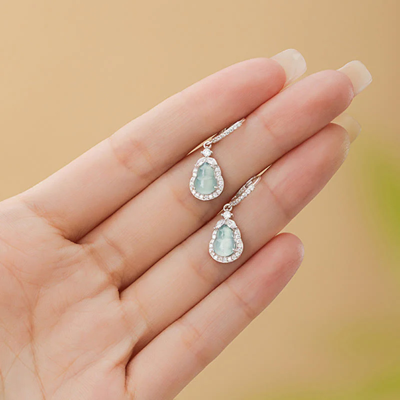 Buddha Stones 925 Sterling Silver Green Jade Gourd Abundance Drop Earrings