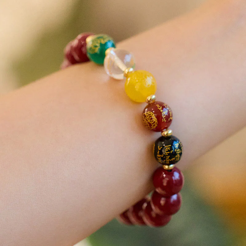 Buddha Stones Cinnabar Agate Five Directions Gods Of Wealth Blessing Bracelet