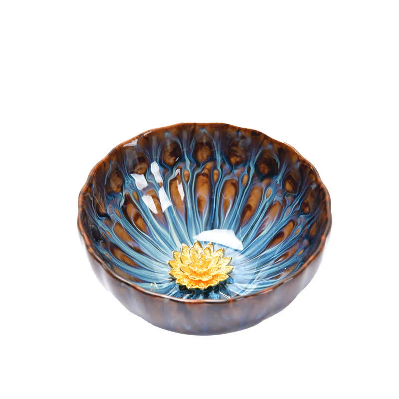 Buddha Stones Lotus Peacock Dragon Phoenix Koi Fish Ceramic Teacup Inlaid Tea Cups 120ml