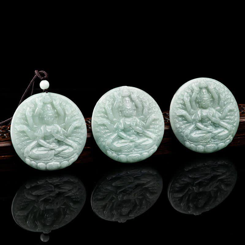 Buddha Stones Thousand-Hand Kwan Yin Avalokitesvara Jade Blessing String Necklace Pendant