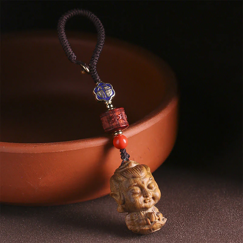 Buddha Stones Chinese Zodiac Natal Buddha Green Sandalwood Om Mani Padme Hum Peace Key Chain