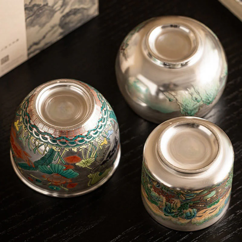 Buddha Stones Fish Lotus Seaweed Valley Mountains Pine Tree Dragon Teacup Kung Fu Tea Cup With Gift Box