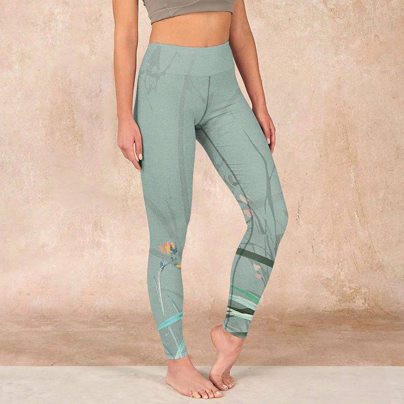 Buddha Stones White Pink Orchids Leaves Print Gym Leggings Women's Yoga Pants