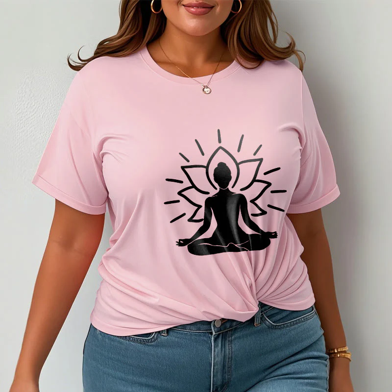 Buddha Stones Casual Meditative Figure Lotus Pattern Tee T-shirt
