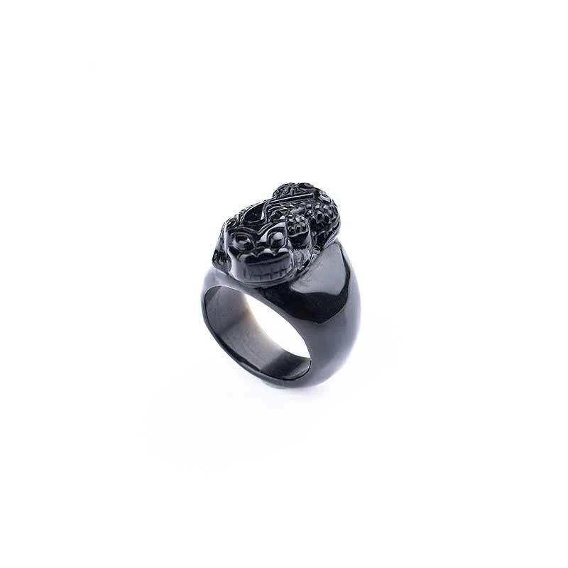 Buddha Stones FengShui PiXiu Black Obsidian Strength Ring