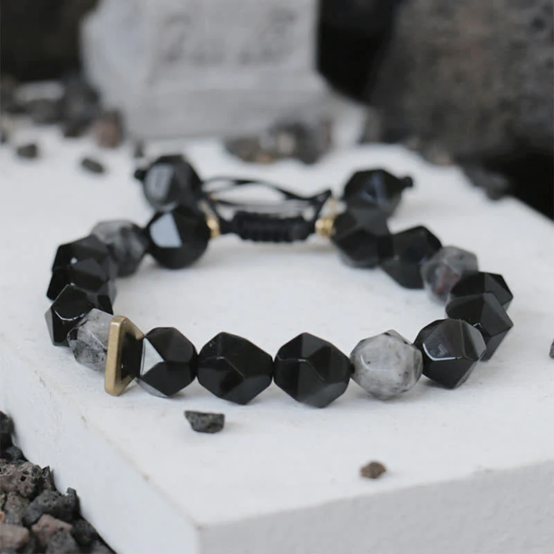 Buddha Stones Black Obsidian Black Glitter Stone Purification Bracelet